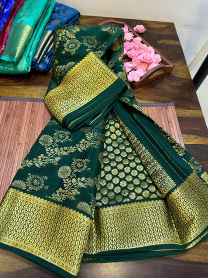 Pure Brocade Mysore Silk Saree for Women – 120 Gram, Rich Pallu Design, Silk Mark Certified