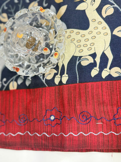 Victoria Cotton Silk Saree with Deer and Floral Print – Lightweight Traditional Cotton Silk Saree for Women