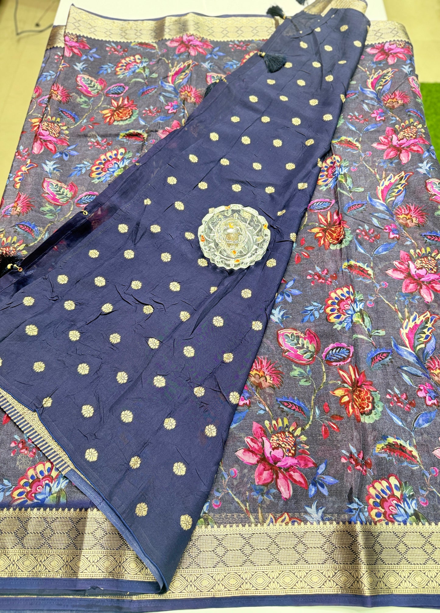 Printed H.O. Silk Saree with Floral and Paisley Design and Zari Border – Premium Festive Saree for Women