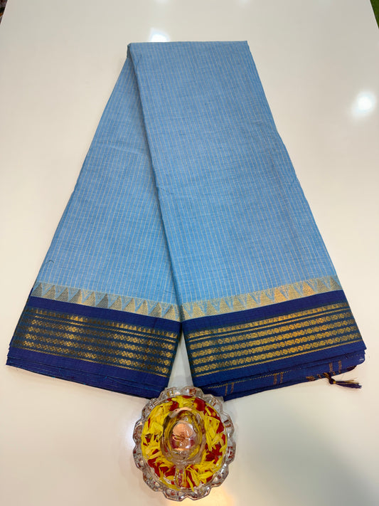 Kanchi cotton saree with checked putta design and zari thread border, 6.2m with running blouse, women’s traditional saree