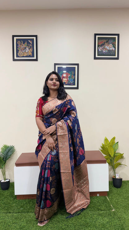 Banarasi Silk Blend Saree with Floral Woven Design and Zari Border – Festive and Wedding Wear