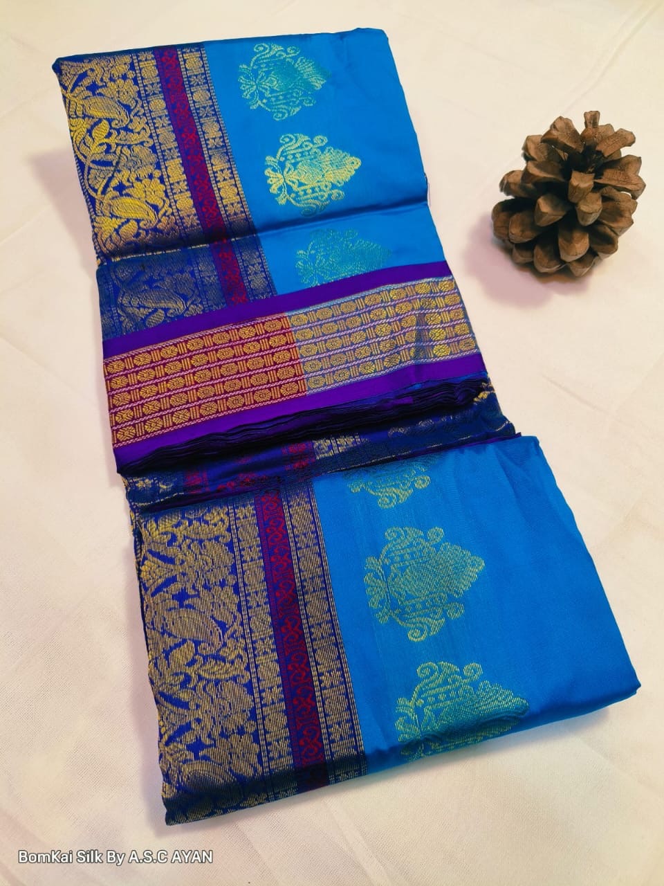 Bomkai Silk Saree with Achal Multi-Color Work and Golden Jari Butta Border – With Blouse Piece for Women