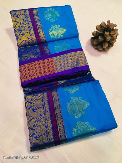 Bomkai Silk Saree with Achal Multi-Color Work and Golden Jari Butta Border – With Blouse Piece for Women