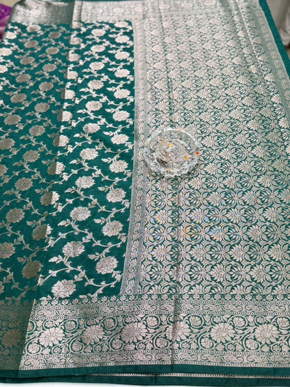 Banarasi Semi Dupion Silk Saree with Zari Floral Jaal Weaving and Blouse Piece for Women