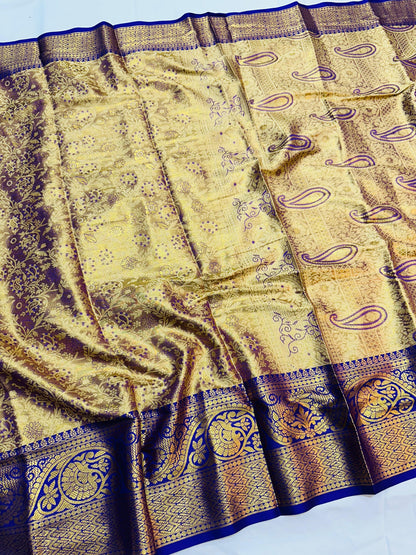 Kanjivaram Silk Saree with Mina Weaving, Nylon Zari Border, Rich Pallu and Blouse Piece