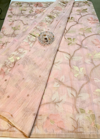 Jamdhani Cotton Saree with Zari Weave and Tassel Pallu – Pastel Festive Wear