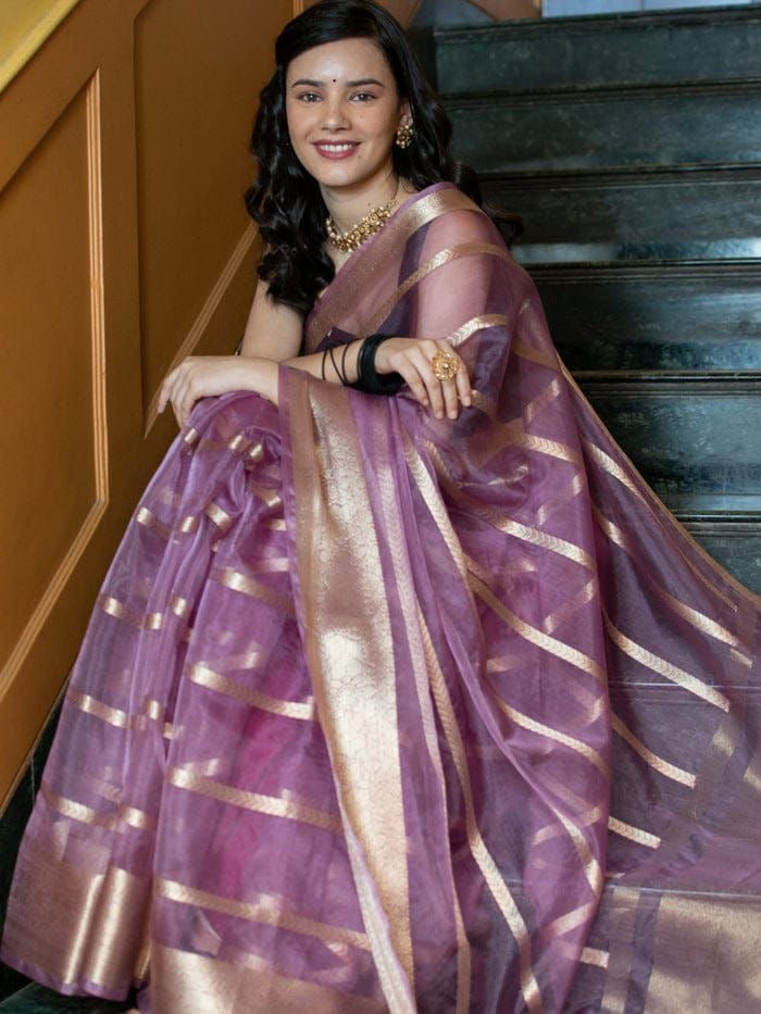 Kanchipuram Organza Jacquard Full Worked Saree with Raw Silk Organza Running Blouse