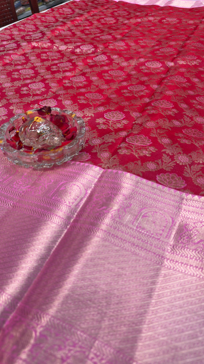 Handloom Kanchi Silk Saree with Silver Zari Weaving in Maroon for Women