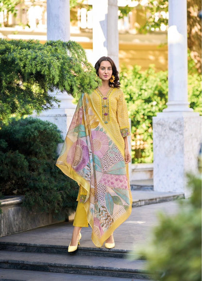 Pure Linen Kurti Pant Set with Zari Digital Print Dupatta – Pakistani Style Women’s Ethnic Wear