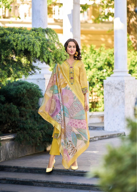 Pure Linen Kurti Pant Set with Zari Digital Print Dupatta – Pakistani Style Women’s Ethnic Wear