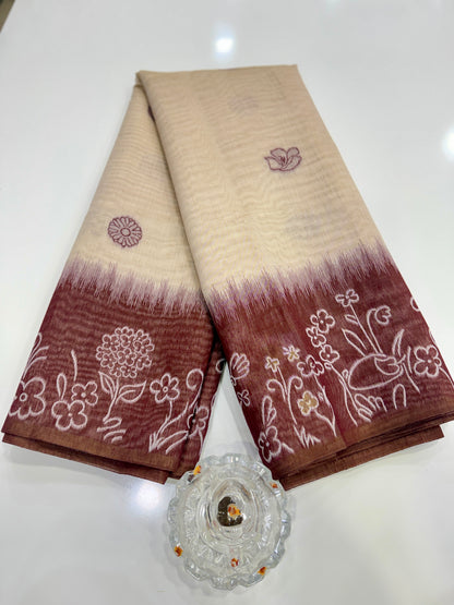 Munga cotton handloom weaving saree with woven floral border and tassel pallu for women