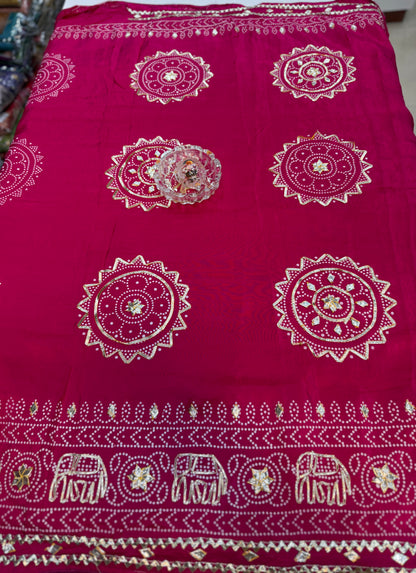 Pure Modal Silk Saree with Embroidered Border and Matching Blouse