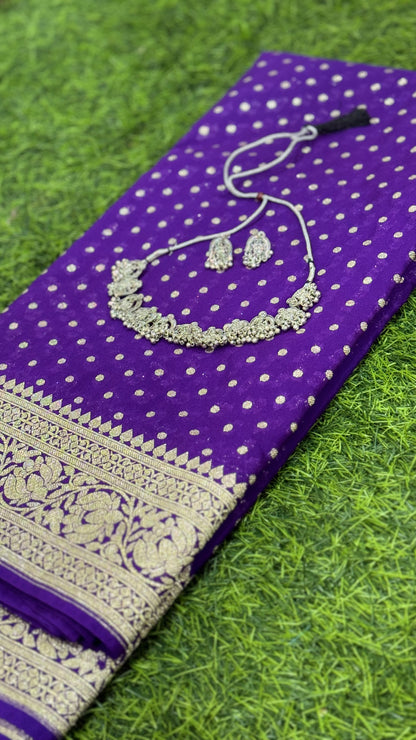 Banarasi Semi Katan Georgette Soft Silk Saree with Zari Woven Pallu – Festive Wear