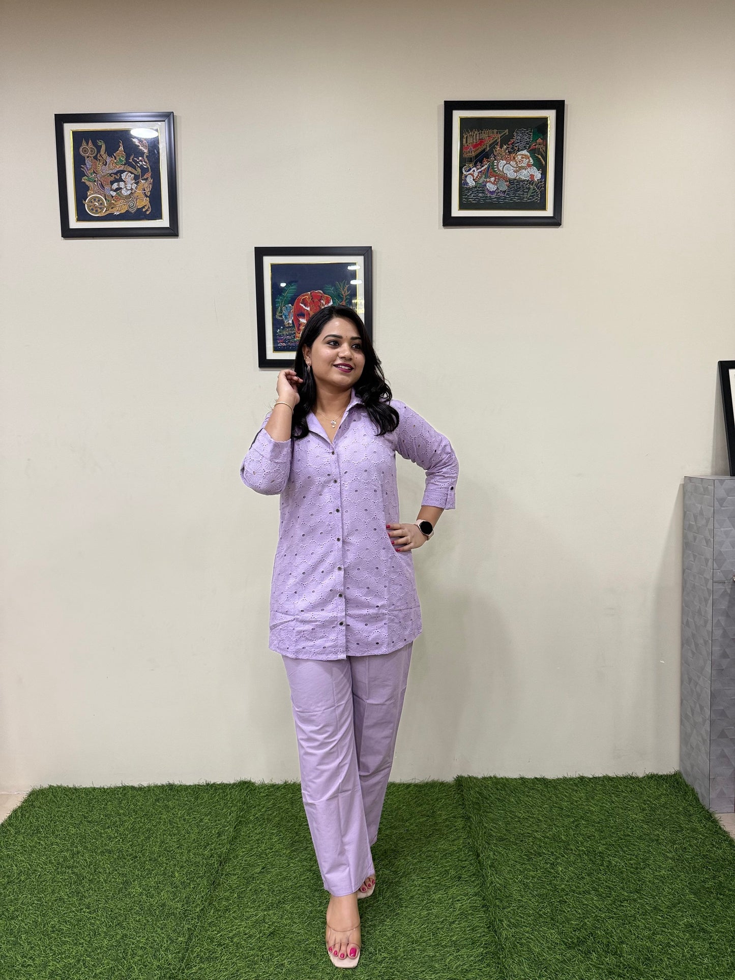 Women's Shifli Cotton Kurta Set with Matching Bottom in Soft Pastel Shades