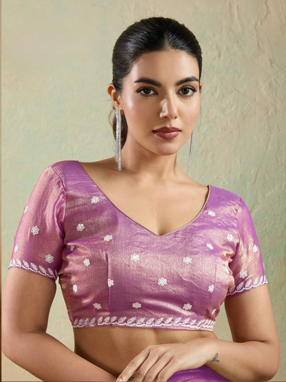 Velvet Chiffon Saree with Sequins Embroidery and Leheriya Flow for Women