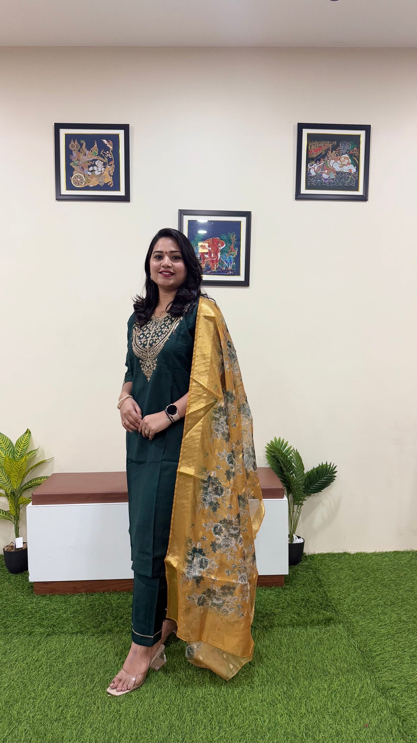 Vertican Silk Straight Cut Kurta Pant Dupatta Set with Organza Digital Print Dupatta – Sizes XL to 3XL