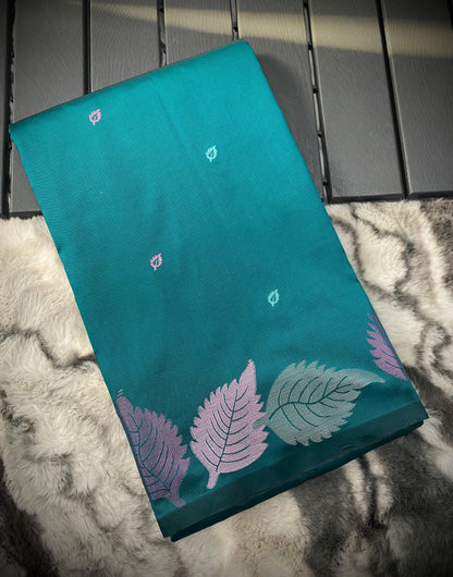 Pure Soft Silk Saree with Colorful Weaving and Leaf Panel Design