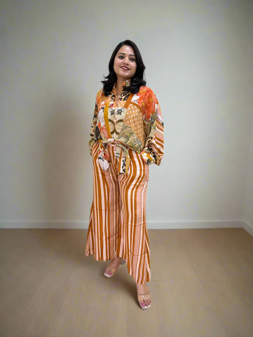 Viscose Crepe Digitally Printed Top with Matte Satin Digitally Printed Bottom – Women’s Fusion Wear Set (L to 2XL)