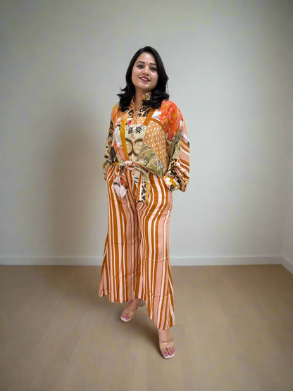 Viscose Crepe Digitally Printed Top with Matte Satin Digitally Printed Bottom – Women’s Fusion Wear Set (L to 2XL)