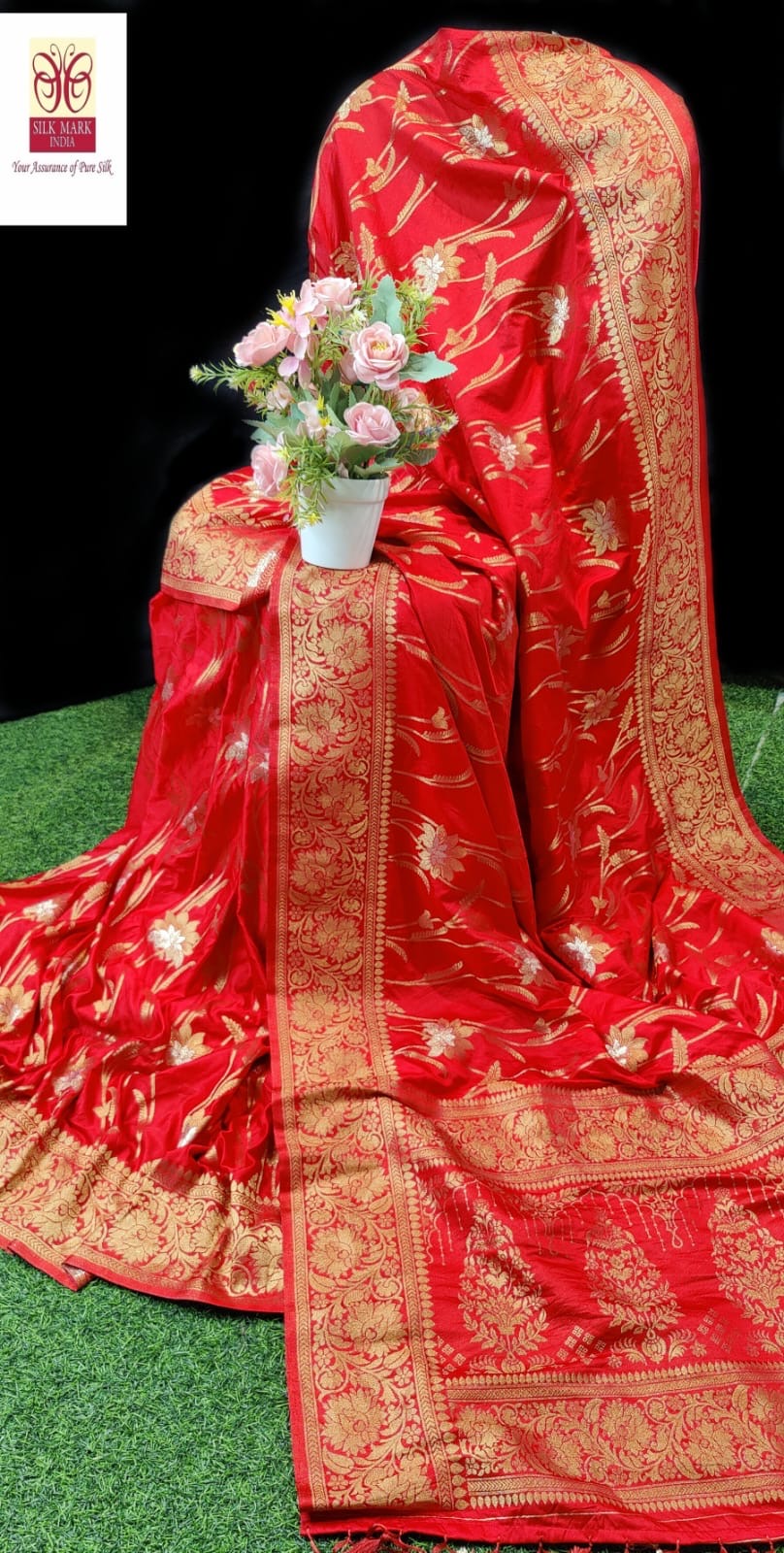 Pure Gajji Banarasi Saree for Women – All-Over Jaal Weaving, Silk Mark Certified with Blouse Piece