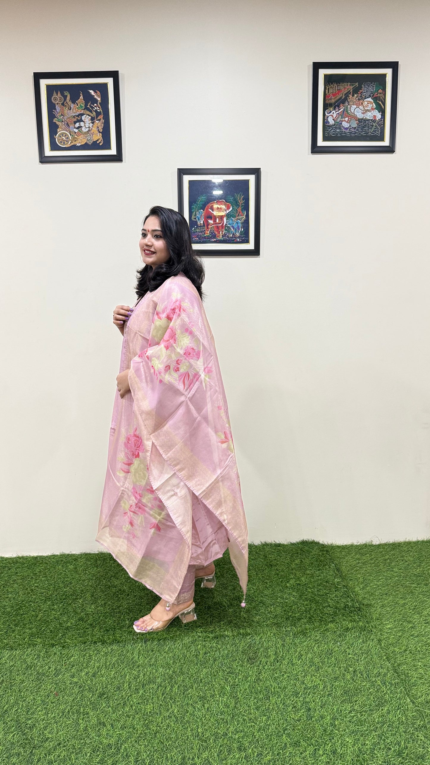 Pure Tissue Kurta Pant Dupatta Set with Intricate Handwork – Sizes L to XXL