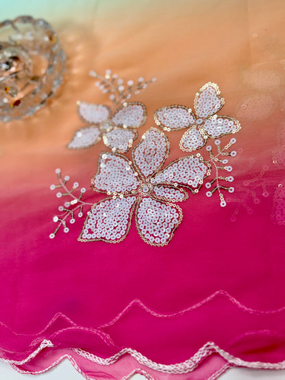 Georgette Saree with Embroidery Work and Satin Blouse for Women