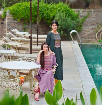 Rayon Printed Kurti with Embroidery and Handwork for Women – XL & XXL