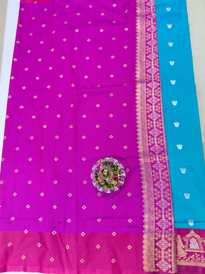 Mashru silk saree with Sindhu Ghaat zari weaving and blouse piece for women