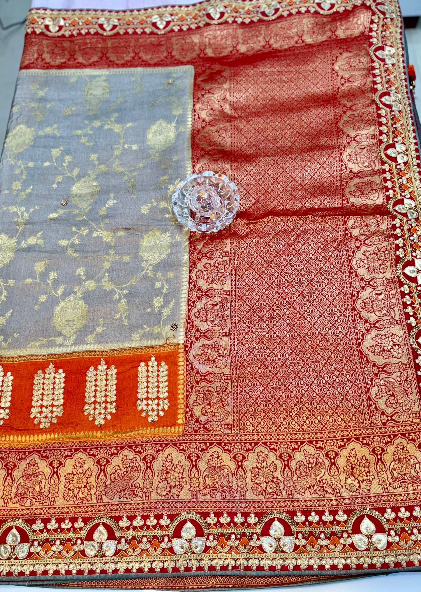 Pure Dola silk saree with position weaving and embroidered blouse – premium ethnic wear for weddings and festive occasions