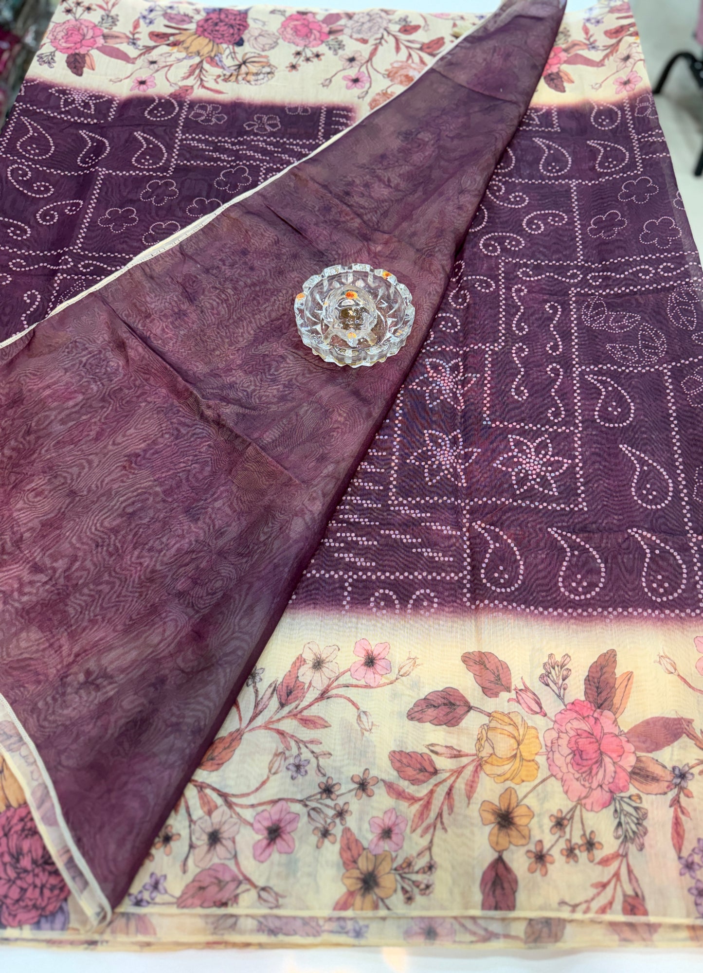 Cotton Chanderi Silk Floral Printed Saree with Blouse Piece