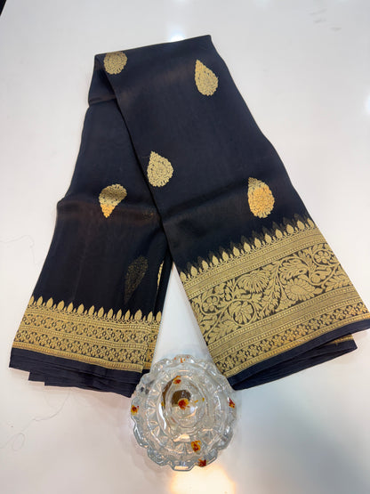 Banarasi handloom pure kora organza saree with kaduwa zari weaving and silkmark certified blouse