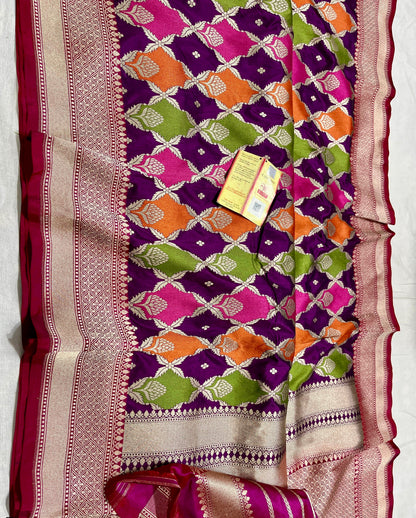 Banarasi Rangkaat Katan Silk Saree with Multicolor Zari Weaving – Silk Mark Certified Handloom
