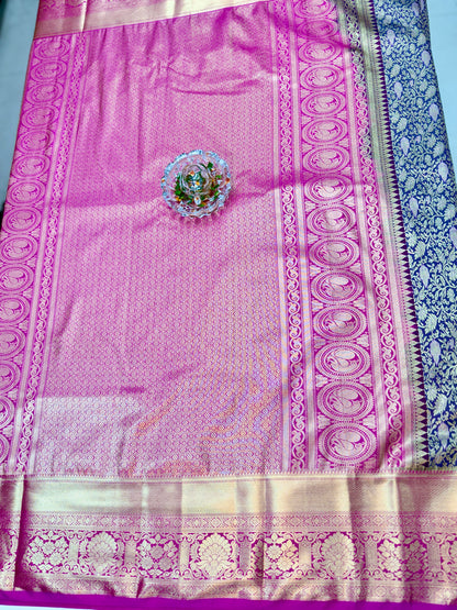Semi Kanchi Pattu Brocade Saree with Zari Weaving and Contrast Border – Festive Wear
