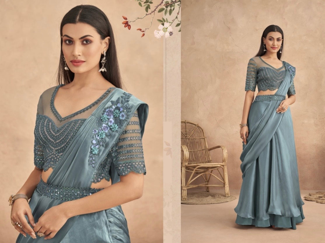 fancy ready to wear saree with unstitched net blouse Mani’s Ready to Wear