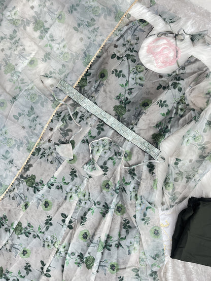 Organza Silk Anarkali Suit Set with Kali Cut, Canvas Patta, Cotton Pants and Dupatta for Women