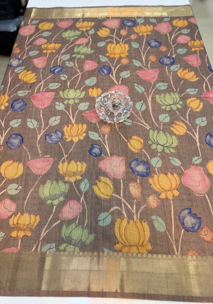 Tussar Art silk saree with handloom weaving and floral pattern for women