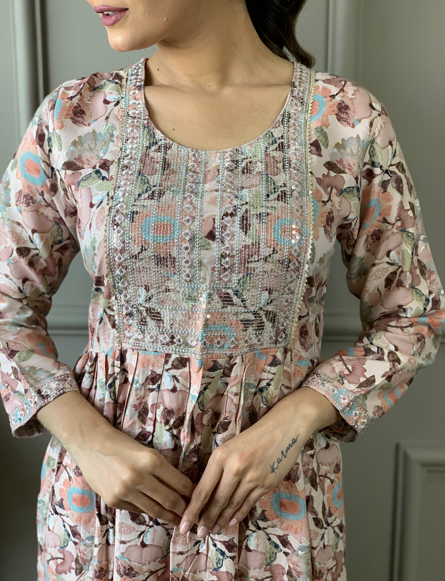 Pure Cotton Naira Cut Kurti Pant Set with Embroidery and Nazneen Dupatta for Women