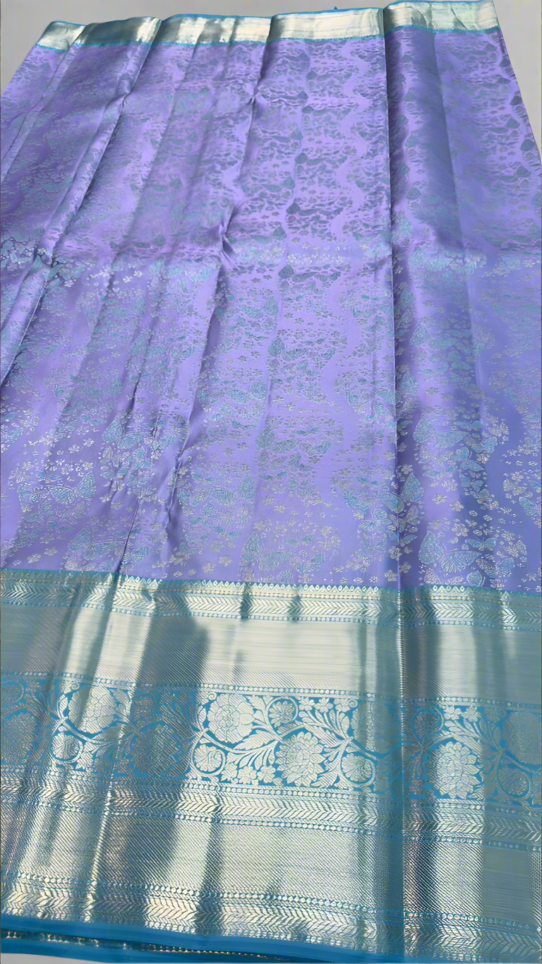 Handloom Kanchi Silk Saree with Silver Zari Double Warp in Blue for Women