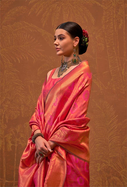 Handloom style Silk Saree with Intricate Weaving and Blouse Piece – Festive and Wedding Wear