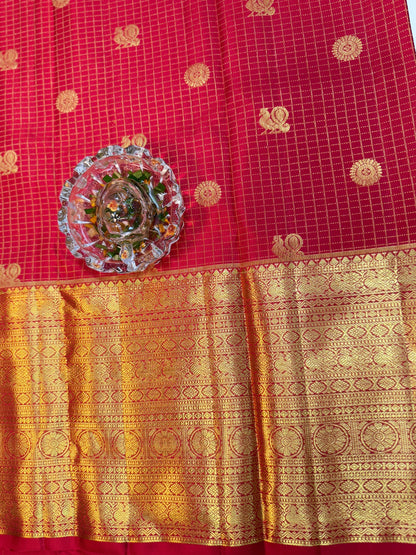 Handloom Pure Silk Saree with Brocade Checks and Zari Border – Wedding & Traditional Wear