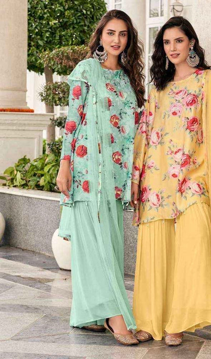 Handcrafted Cotton Kurta with Georgette Sharara and Viscose Net Dupatta Set for Women