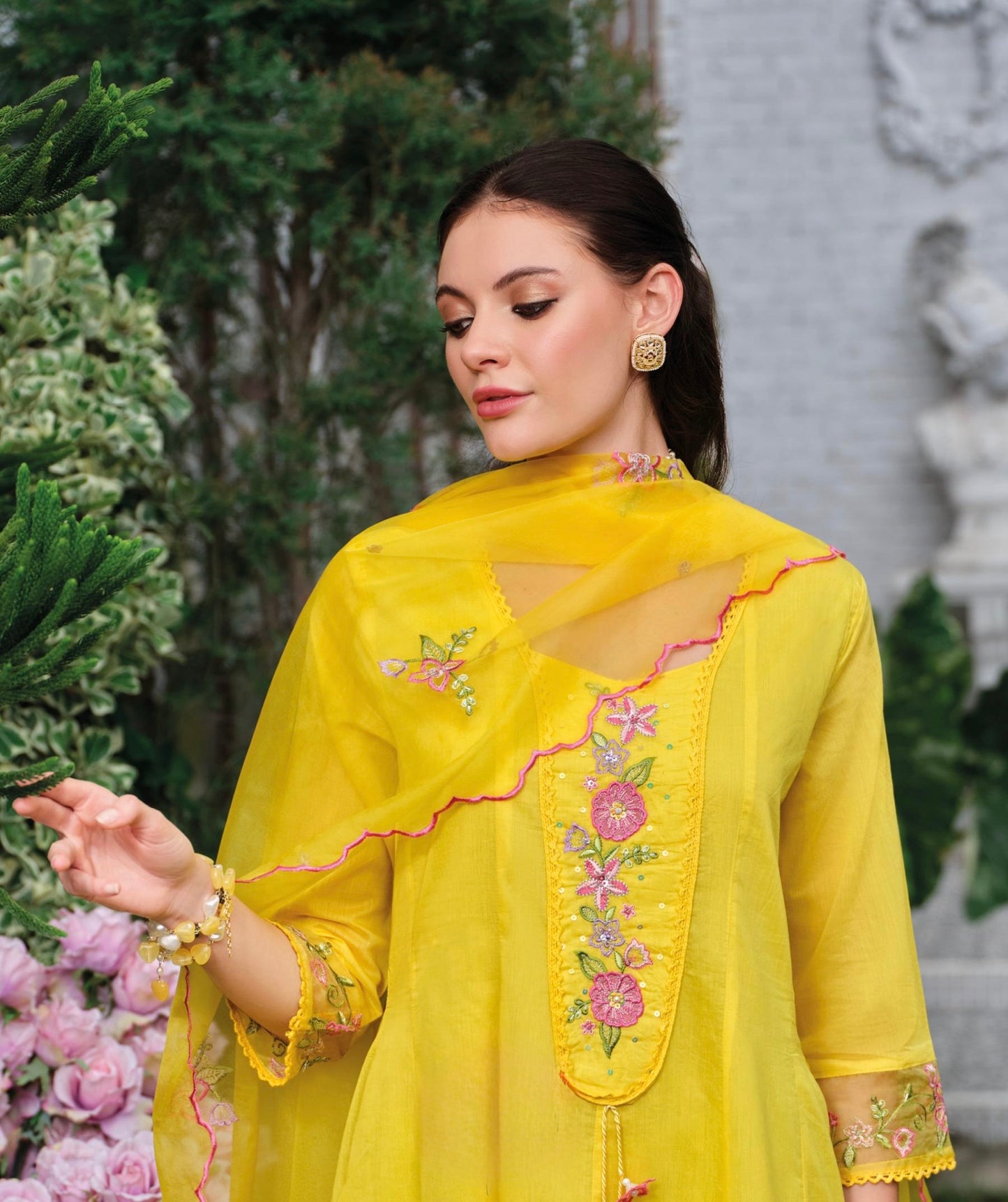 Pure Mul Chanderi Three-Piece Suit Set with Designer Thread and Handwork – Sizes XL and 2XL