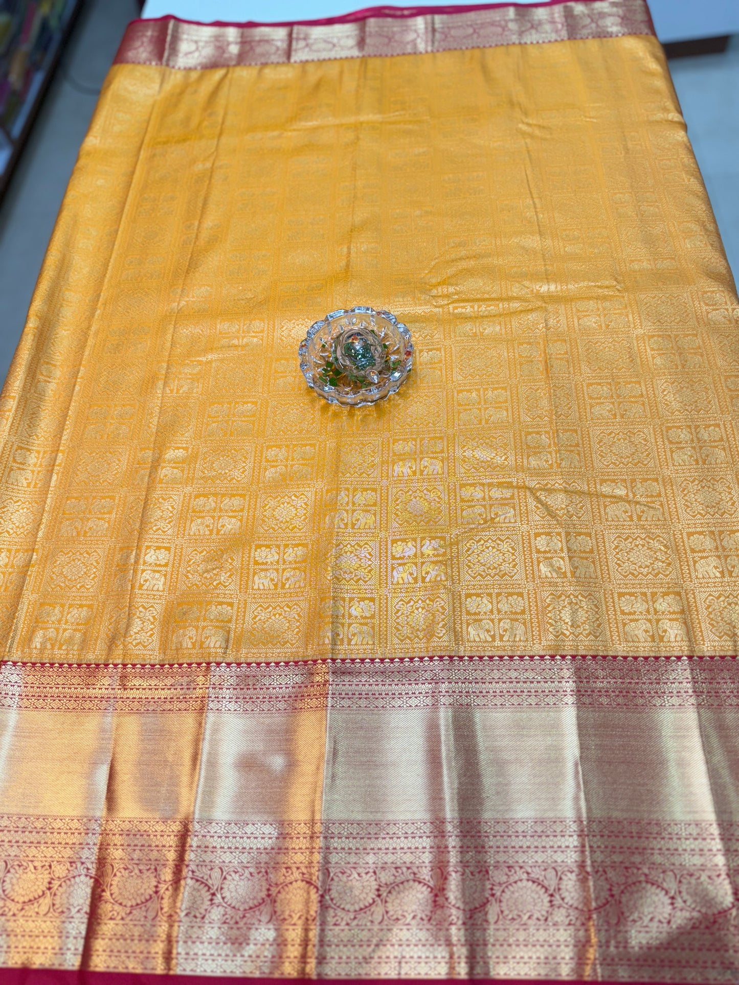 Semi Kanchi Pattu Brocade Saree with Zari Weaving and Contrast Border – Festive Wear