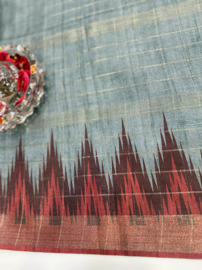 Semi Tussar Silk Saree with Contrast Border and Tassel Pallu for Women