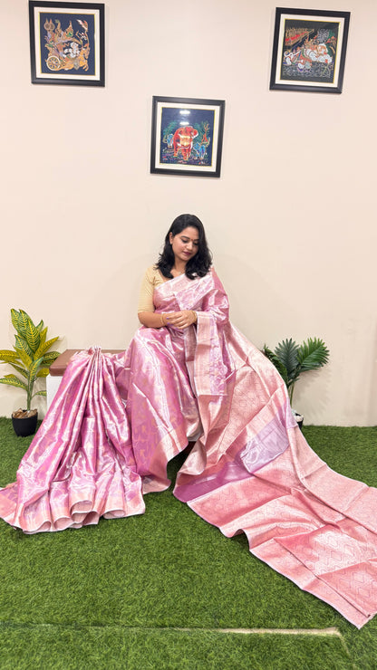 Banarasi tissue silk saree with traditional weaving design for party, festive and wedding wear