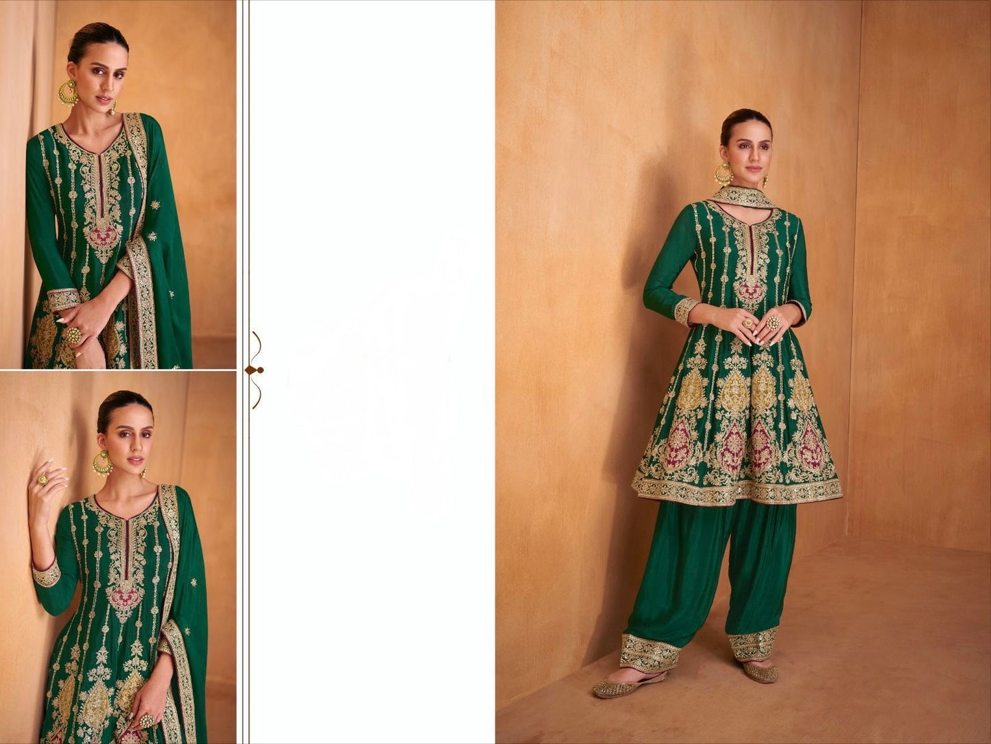 Real Chinon 3-Piece Set with Embroidery Front and Back – Free Size Ethnic Wear for Women