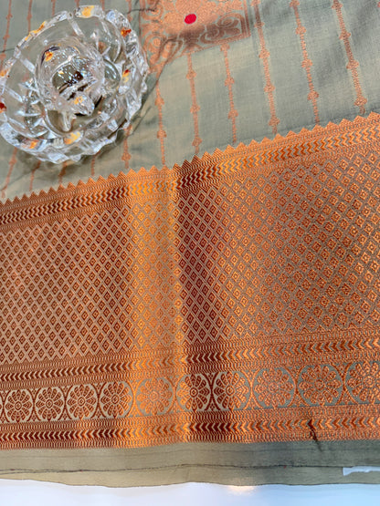 Dharmavaram Silk Saree with Intricate Meena Work and Blouse Piece for Women