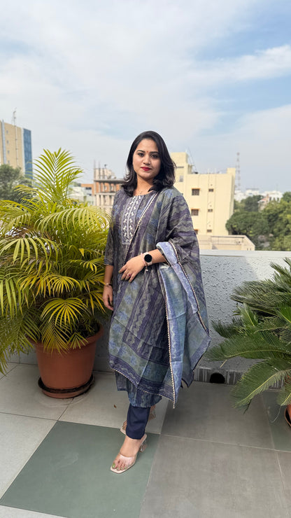 Women's Chanderi Silk 3-Piece Suit Set with Dupatta – Sizes 36 to 46