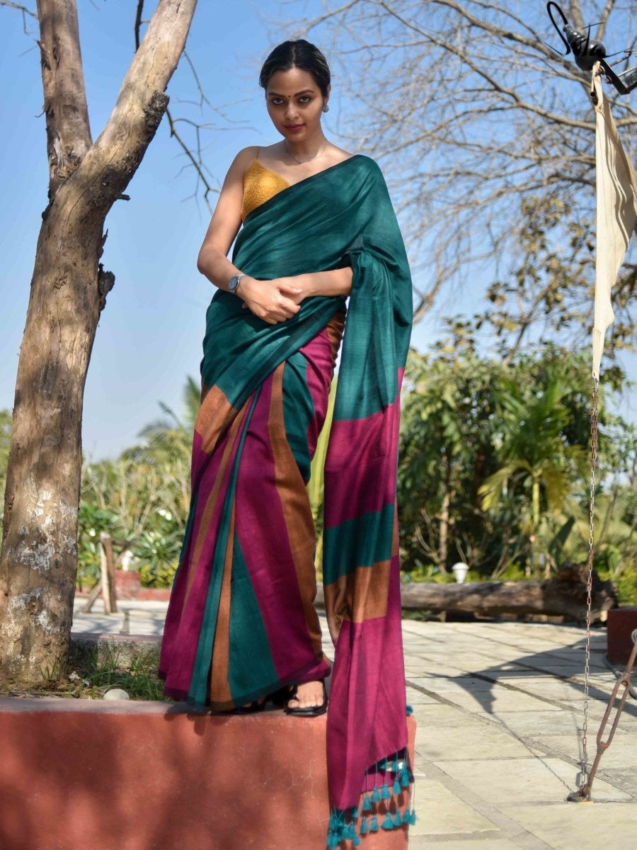 Rangoli Stripe Handloom Cotton Saree with Blouse Piece – Handwoven Traditional Pattern for Women