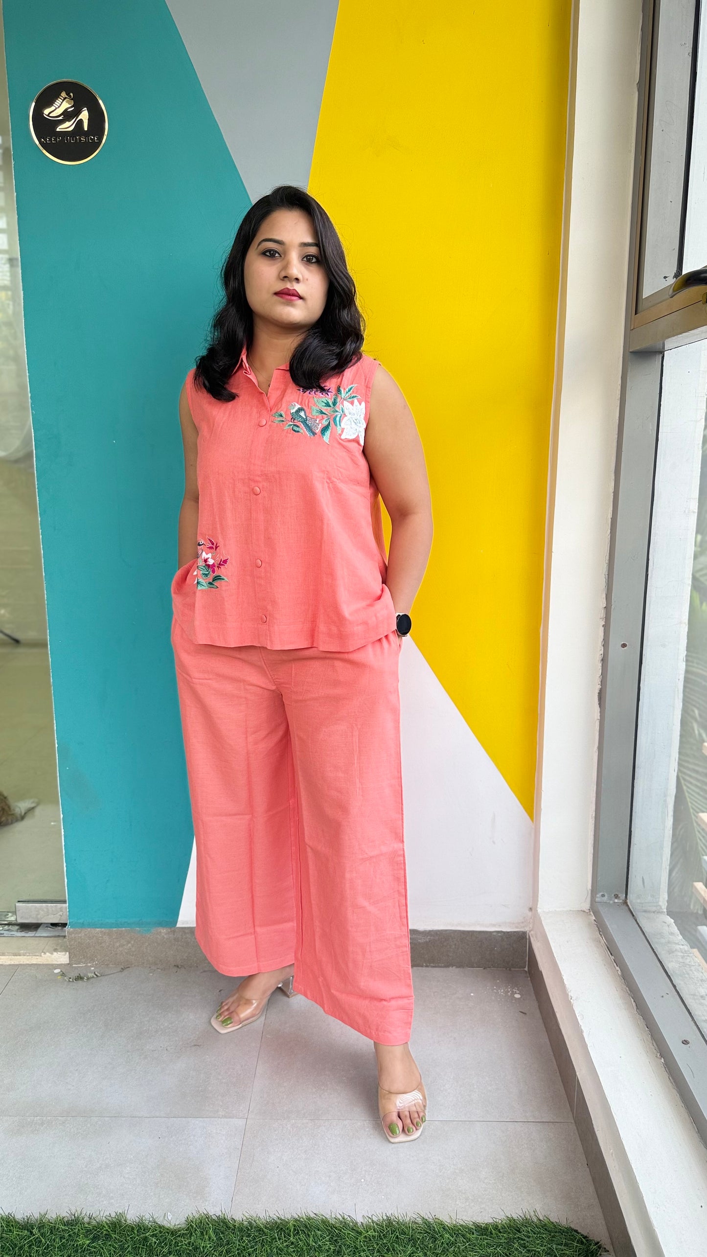 Handmade embroidery cotton co-ord set for women with plazo pants and pockets – ethnic casual wear